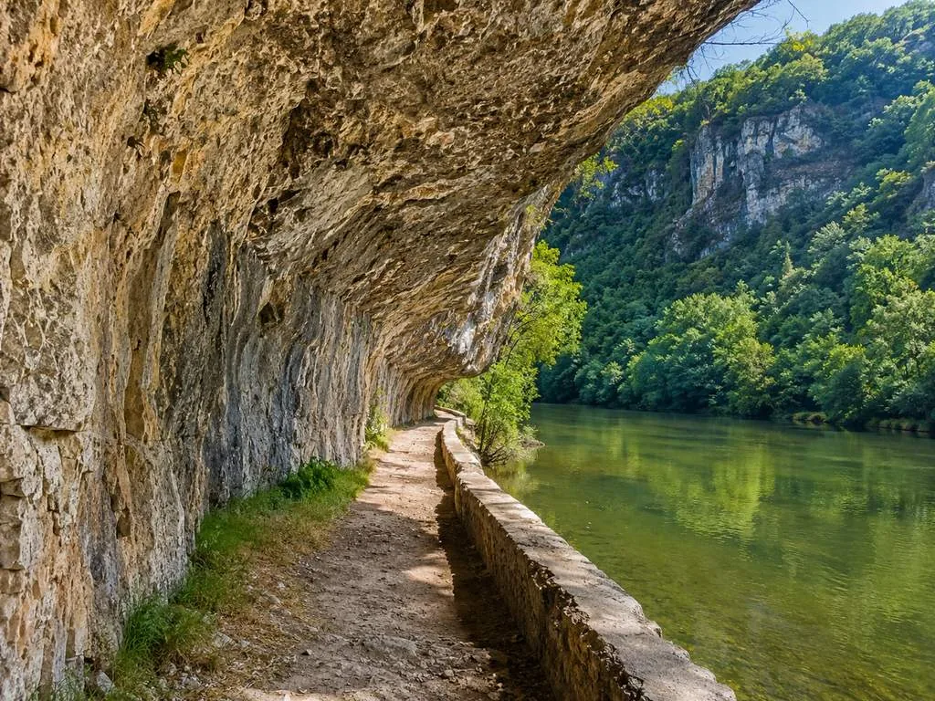 Bouziès towpath, carved into the cliffside along the Lot