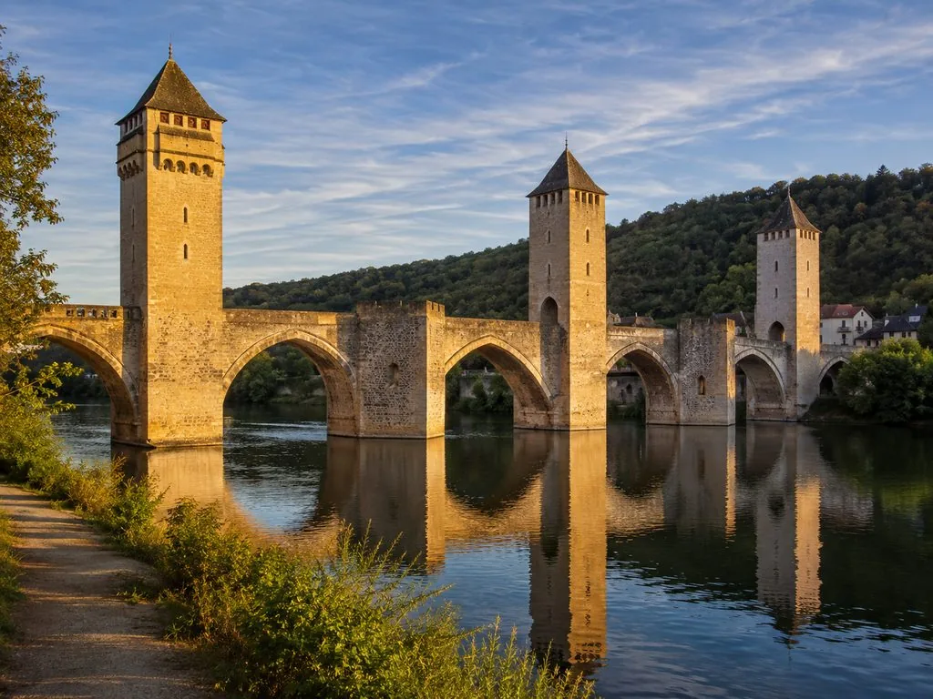 Valentré Bridge in Cahors, a 14th-century fortified bridge with three towers
